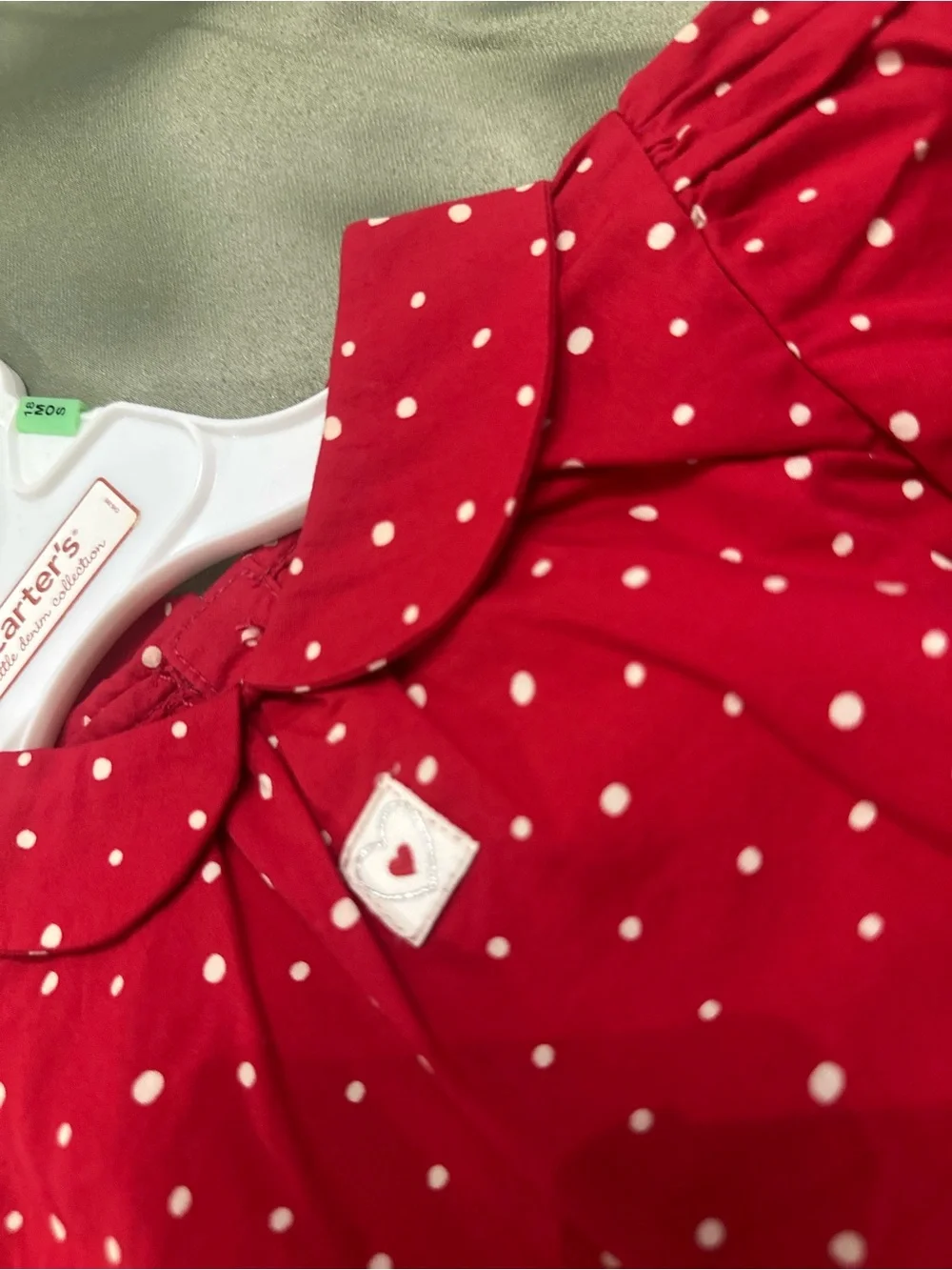 Carter's Red Long-Sleeve Polka Dot Top with Peter Pan Collar